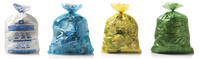 Sacs poubelles blanc, bleu, jaune et vert utilisés à Bruxelles